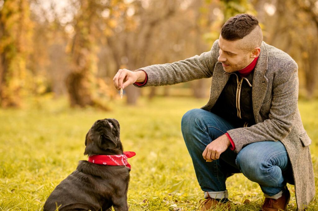 Um feliz dono abraçando seu cão, simbolizando a forte ligação através do nome de pet.
